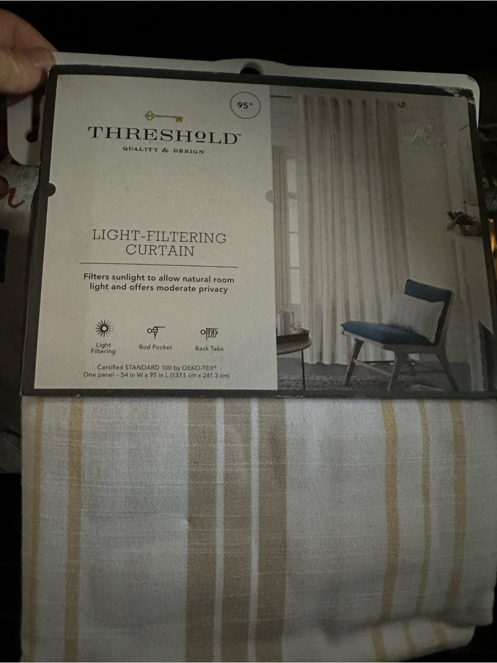 Threshold Light-Filtering Curtain Panel in Cream and Tan Stripes